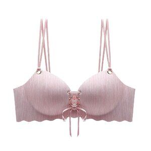 Romantic Push Up Bra Drawstring Corset Front Bralette Brassiere Pink Stripes